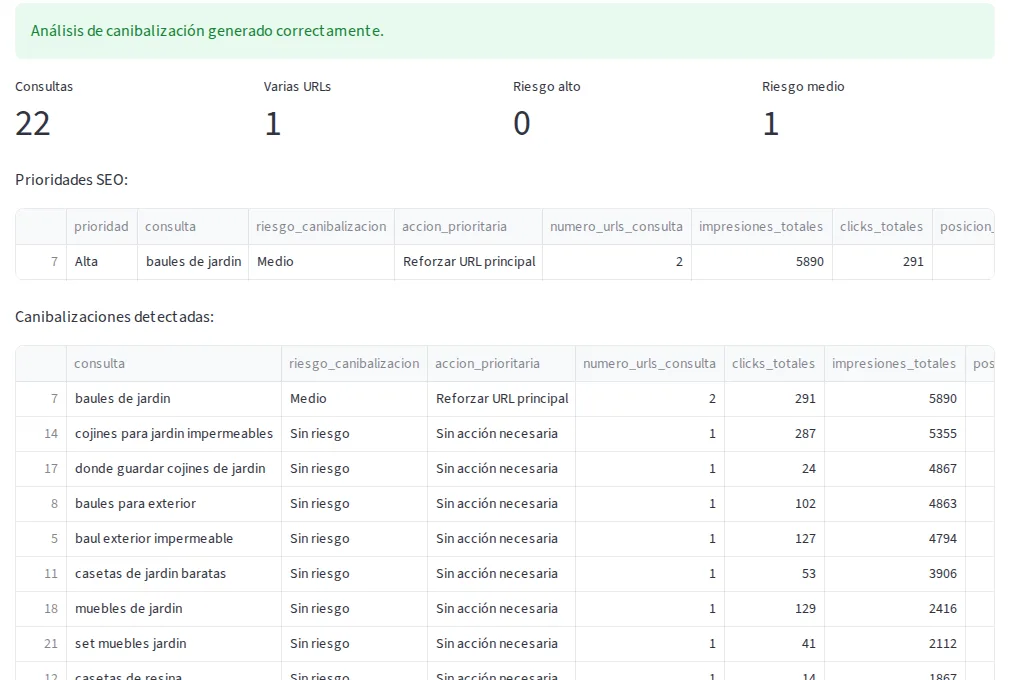 Seowyn: detector de canibalización de Search Console